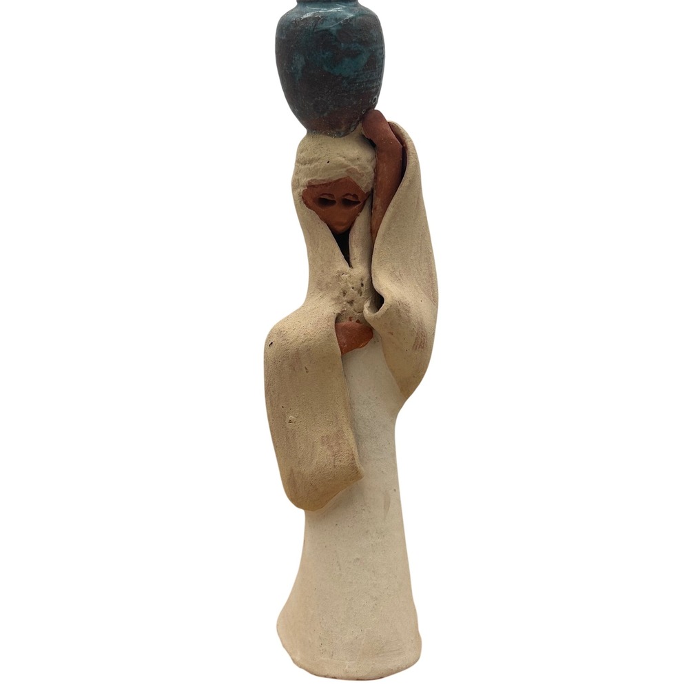 Vtg Kalderon Israeli Studio Pottery Sculpture Modernist Woman Carrying Water Jug